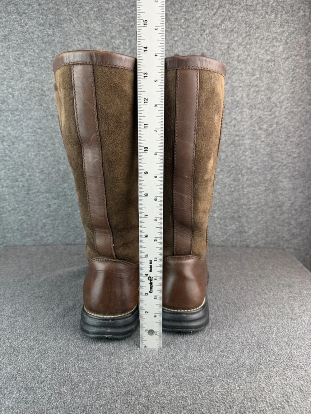UGG Brrooks Dark Brown Leather Boots  Shearling‎ Cuffs Size 10